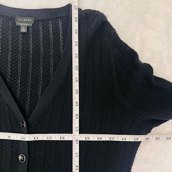 Talbots Womens Black Long Sleeves Button Front V-Neck Cardigan Sweater Medium - Picture 4 of 5